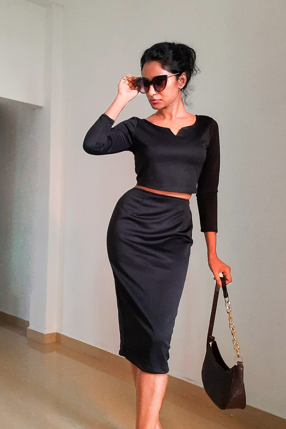 High-waist slit ponte skirt in Black