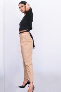 Dena - Beige Cropped pant with Yuri Black crop Top with back tie